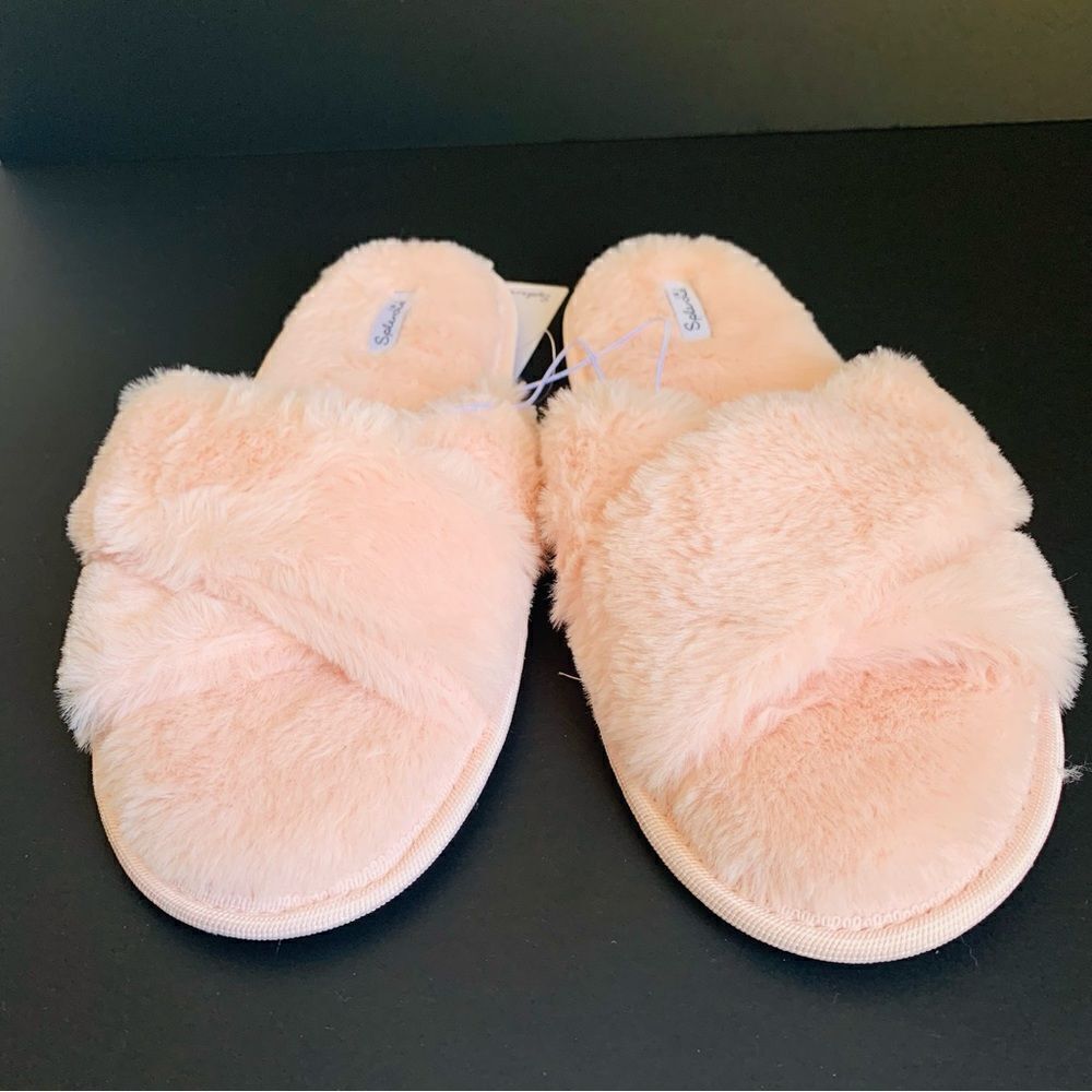 Splendid Pink Fluffy Cross Over Slippers - Picture 2 of 3